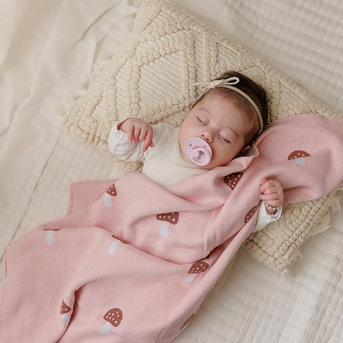Unisex Baby Swaddle Blanket 100% Cotton Buttery Soft Cozy Receiving Swaddle Stroller Blanket for Shower Gift Registry for Newborns, Infants, Toddlers (Mushroom - Cream)