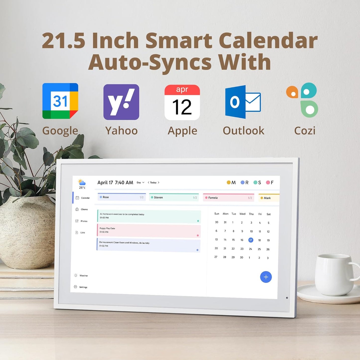 Dragon Touch 21.5 inch Digital Calendar Chore Chart – Interactive Touchscreen, Smart Family Planner, Hearth Display Desk Digital Calendar Seamless Scheduling
