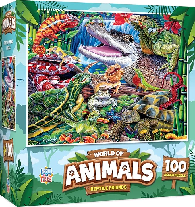 MasterPieces Reptile Friends 100 Piece Jigsaw Puzzle for Kids Ages 4-8 - Mentally Stimulating, Durable Design, 14"x19"