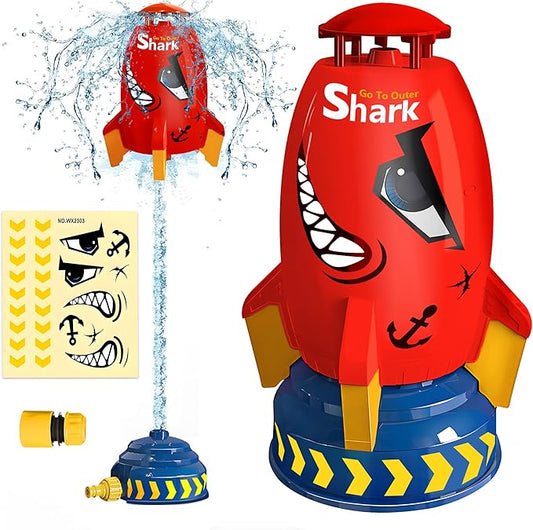 Water Rocket Sprinkler for Kids, Outdoor Sprinkler Rocket Launcher Toy for Backyard, Summer Water Toys for Kids Ages 3-12, Fun Water Powered Rocket Toy (Red-2)
