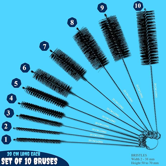 Pipe Cleaners | Cleaning Brushes for Small Spaces | Multi-Size Straw, Window, Airbrush Air Up Bottle Cleaner (Small Brushes 10 Pcs)