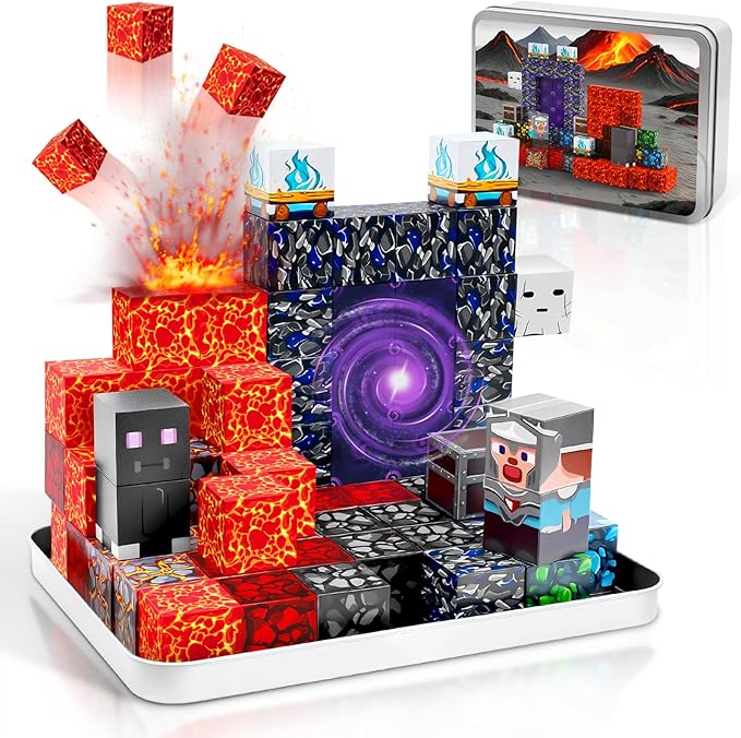 70PCS Magnetic Building Blocks Travel Toys for Kids Ages 4-8, Lava Portal Mini Magnetic Blocks with Iron Storage Box, Portable Magnet Cubes STEM Learning Set for Toddler Boys Girls Ages 3+