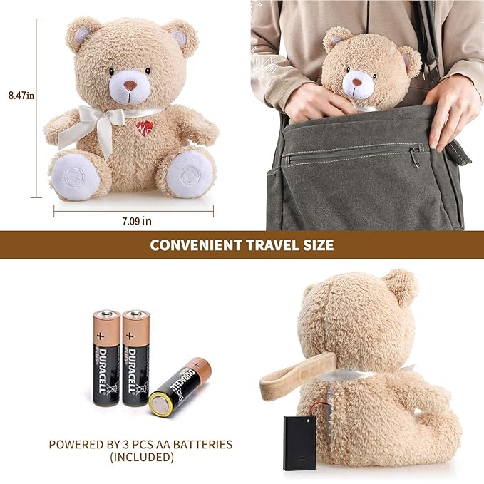 BEREST Baby Cry Activated Sleeping Aid Soother, White Noise Machine Infant Stuffed Animal Baby Gifts Bear Toy with Nursery Decor Night Light, Womb Heartbeat, 9 Soothing Sounds for Toddler Crib