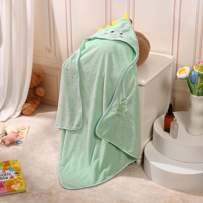 Personalized Baby Towels for Newborn Custom Embroidery Name Hooded Baby Bath Towels for Boy Girl Newborn Essentials Must Haves Shower Gift Soft Coral Velvet 30"x30" (Green)
