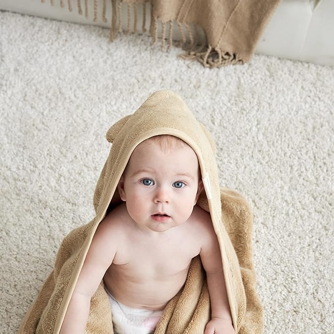 Munich Blue Hooded Bath Towel for Newborn and Toddler Girls and Boys - Soft and Cozy Baby Towel with Cute Bear Ears (600GSM, 35 x 35 inch)