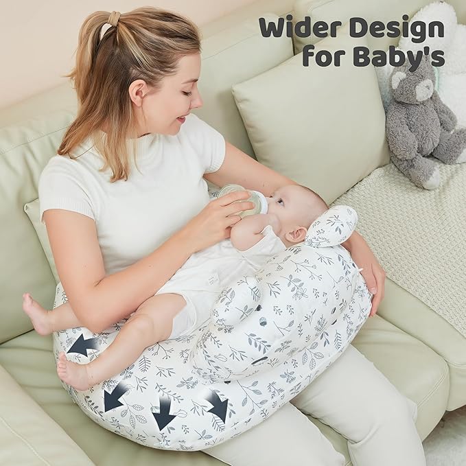 Nursing Pillow for Breastfeeding, Breast Feeding Pillow for Mom Support, Adjustable Waist Strap and Removable Cotton Cover, Leaves