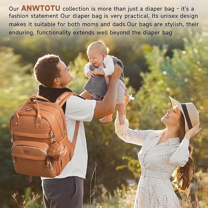 Leather Baby Diaper Bag with Changing Station,Extra large Capacity Baby Diaper Bag Backpack(Brown)