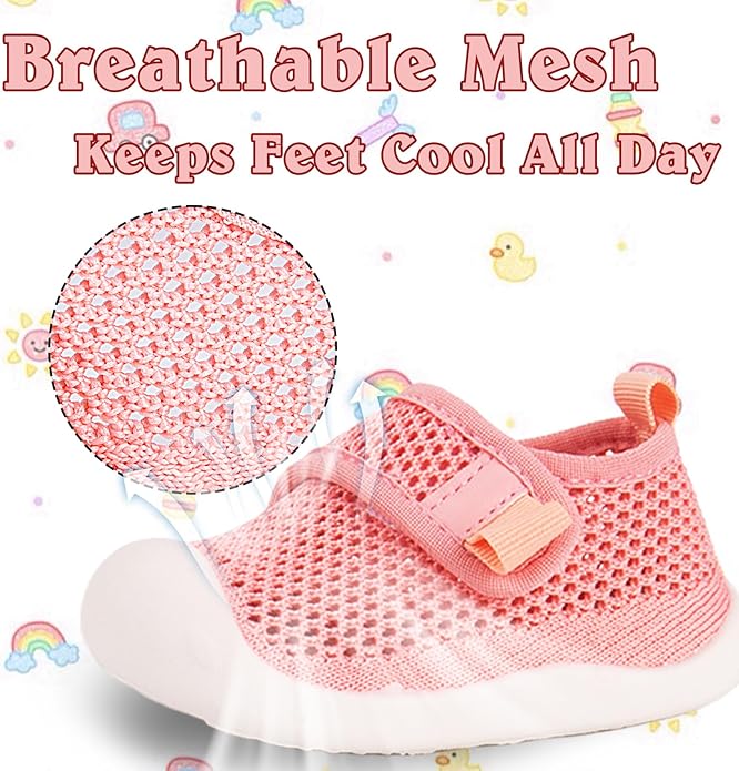 Baby First-Walking Shoes 1-4 Years Kid Shoes Trainers Toddler Infant Boys Girls Soft Sole Non Slip Cotton Canvas Mesh Breathable Lightweight TPR Material Slip-on Sneakers Outdoor