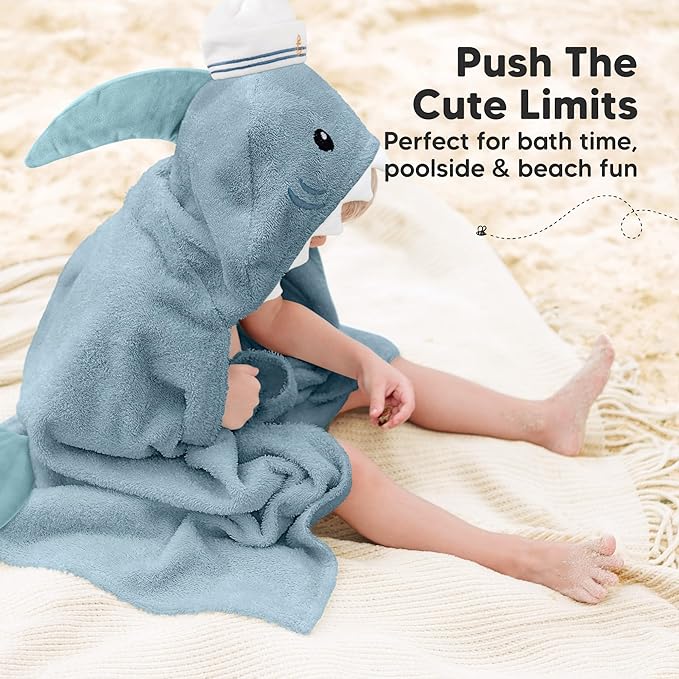 KeaBabies Organic Baby Towel with Hood for Girls, Boys - Soft, Absorbent, 100% Cotton Hooded Baby Towels for Newborns, Infants, Large Hooded Bath Towels for Babies, Kids, Toddler 1-3 (Skipper)