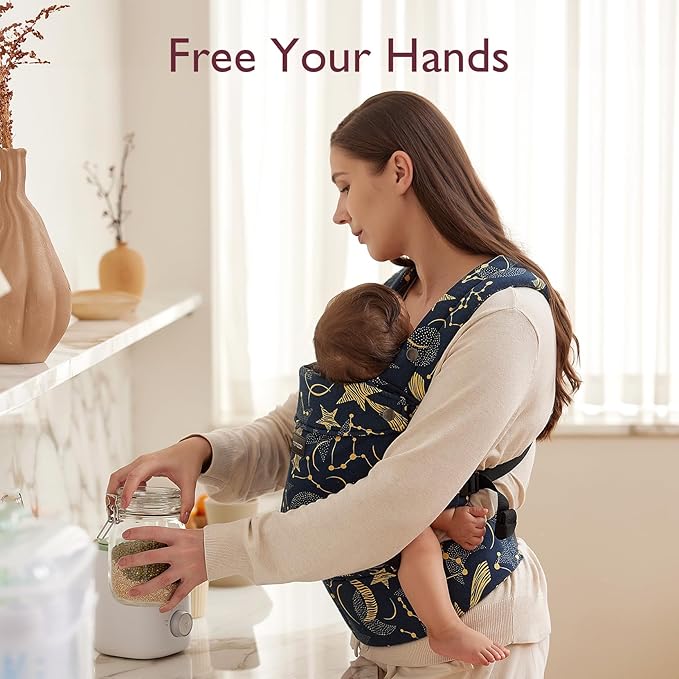 Momcozy Baby Carrier - Ergonomic, Cozy and Lightweight Carrier for 7-44lbs, Effortless to Put On, Ideal for Hands-Free Parenting, Enhanced Lumbar Support, Starry Night