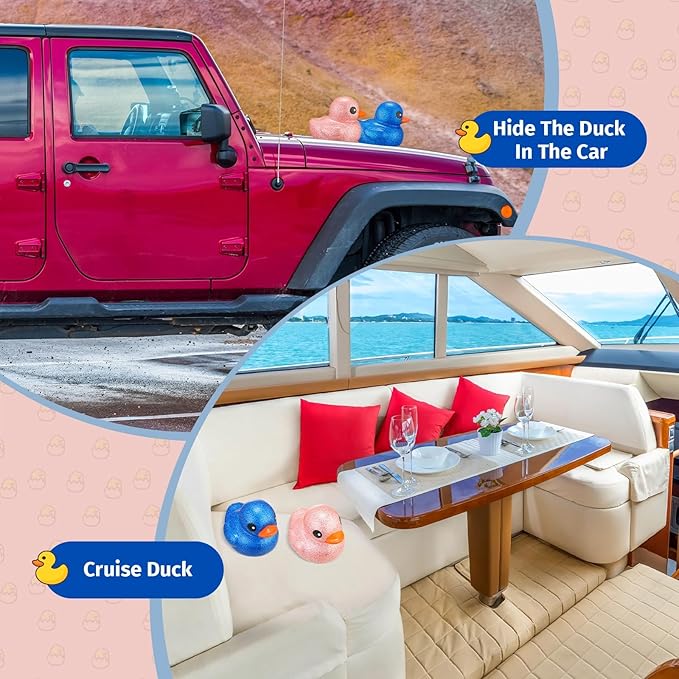 Honoson 2 Pcs 6.89 Inch Giant Glitter Rubber Ducks Big Sparkly Rubber Ducks Jumbo Bathtub Toys with Squeaky Sound for Baby Shower Pool Activity Birthday Gift(Glitter,Blue, Pink)