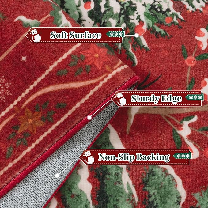 OJIA Christmas Area Rug 8x10 Red Animal Living Room Carpet Bedroom Throw Rug, Holiday Washable Rugs Non-Slip Soft Low Pile Kids Nursery Rug Large Carpet for Playroom Dining Room Home Decor