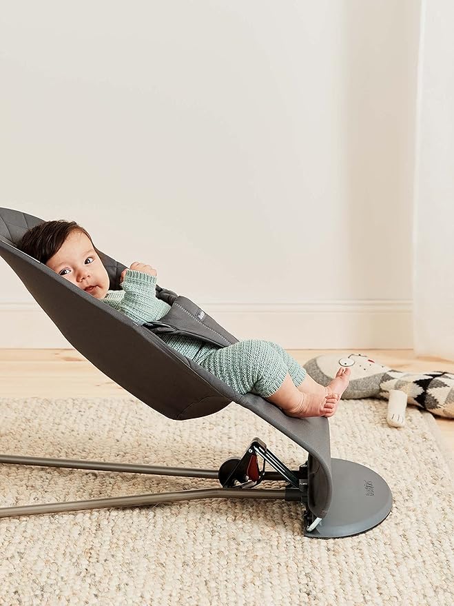 BabyBjörn Bouncer Bliss, Cotton, Classic Quilt, Anthracite 2-in-1 Adjustable Baby Bouncer Seat and Toddler Chair, Newborn to Toddler (8-29 lbs), 4 positions, Lightweight & Portable