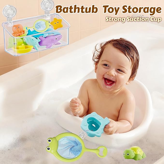 Clear Bath Toy Storage With Suction Cup,Large Bath Toy Holder,Reusable Bath Toy Organizer,Suction Cup Shower Caddy,Remove Without Adhesive