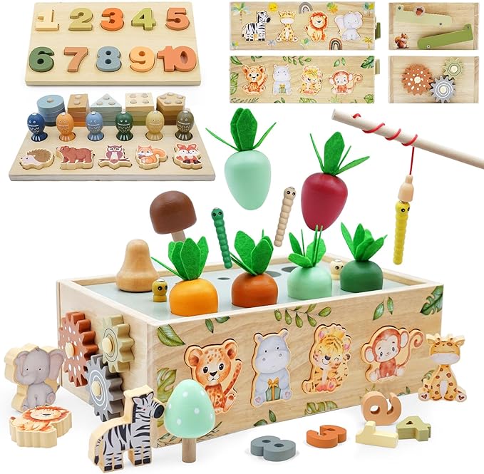 Montessori Wooden Toys for 1+ Year Old, 9 in 1 Montessori Toddler Toy with Preschool Educational Toys for 2+ Year Old, Birthday for Boys Girls Aged 1 2 3 4 Years