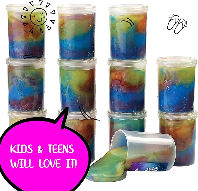 Neliblu Galaxy Slime Kit - 12 Pack of 4 oz Galaxy Slime Party Favors for Kids, Fun DIY Decoration and Self-Calming Toys - Marble Rainbow Slime Set for Girls - Goodie Bag Stuffers and Birthday Gifts