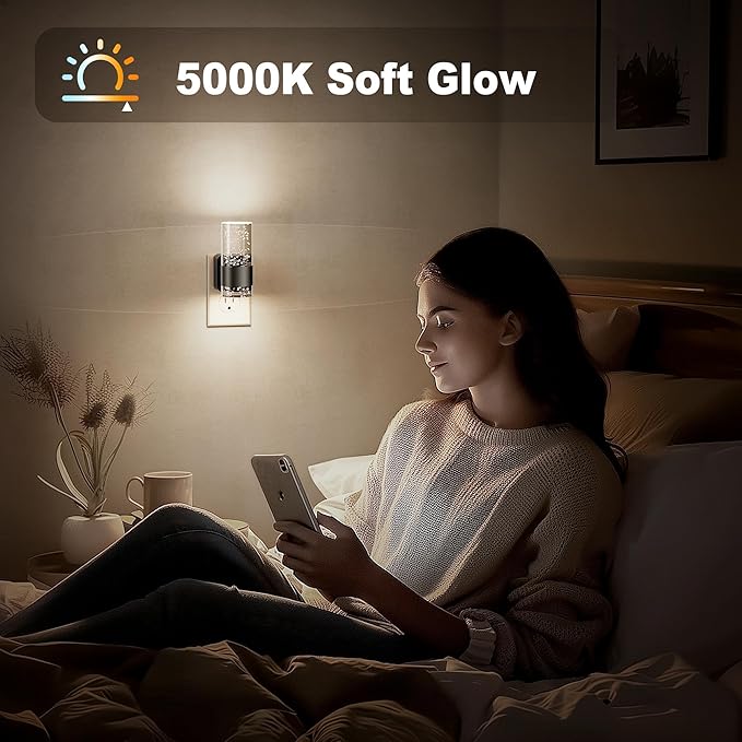 JandCase Night Light, Night Lights Plug into Wall,LED Nightlight with Adjustable Brightness, 5000K，Automatic Night Light Plug in with Auto Light Sensor for Bathroom Hallway Room Decor