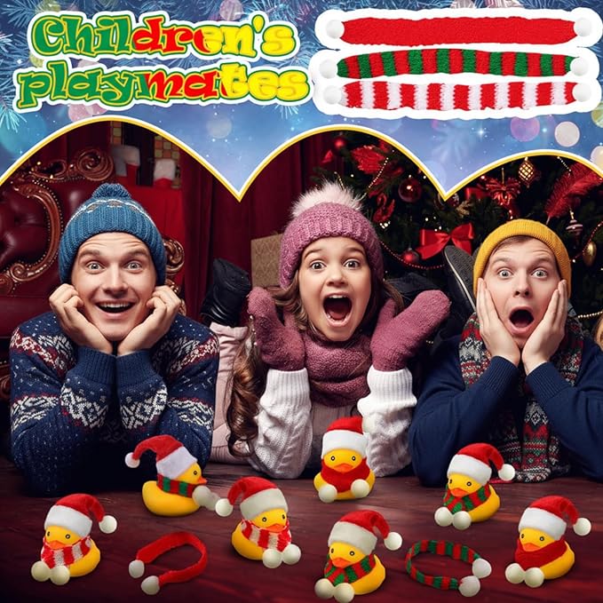 Funtery 12 Pcs Christmas Rubber Ducks Bulk with Xmas Hats and Scarf Mini Bath Rubber Ducky Showers for Xmas Winter Holiday Celebration Party Favors Stocking Stuffers Birthday Gift Exchange
