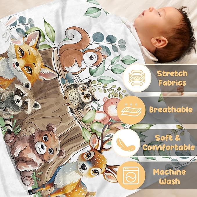 Custom Baby Blanket with Name, Customized Blanket for Newborn Boys Girls, Forest Animals Flannel Double Layer Dotted Backing Receiving Swaddle, Cute Keepsake Gifts for New Parents(30"x40")
