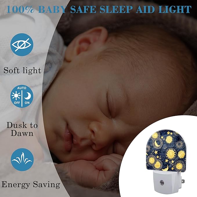 Night Light for Kids Girls Boys, Retro Divination Sun and Moon LED Night Light Plug into Wall with Dusk to Dawn Sensor for Room Decor, Hallway, Kitchen, Bathroom, Nursery, Stairs