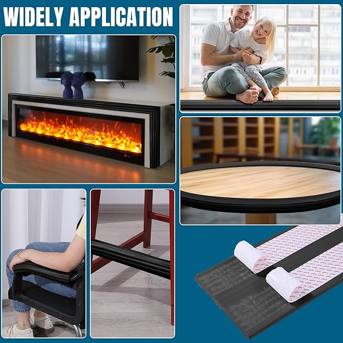 MABOZOO 8'' Extra Wide Seat Edge Cushion, 13.1 FT Length Foam Fireplace Cushion Soft Hearth Guard Bumper Pad Child Proof Padding Hearth Pad Edge Protector, Fireplace Baby Proofing for Baby (Black)