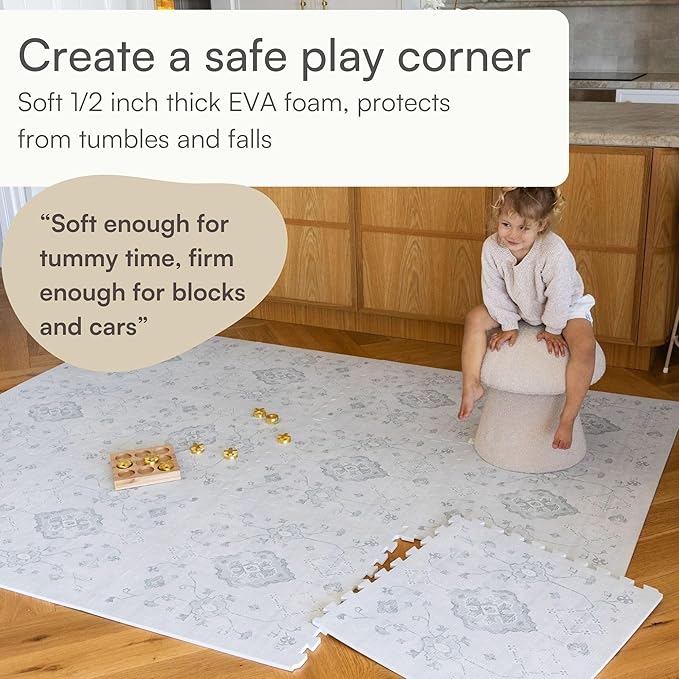Lillefolk Baby Play Mat for Floor – 6x6ft Vintage Gray | Soft Non Toxic Premium EVA Foam Tiles for Tummy Time, Crawling & Playroom – Waterproof Interlocking Floor Mat for Babies & Toddlers (9 Tiles)