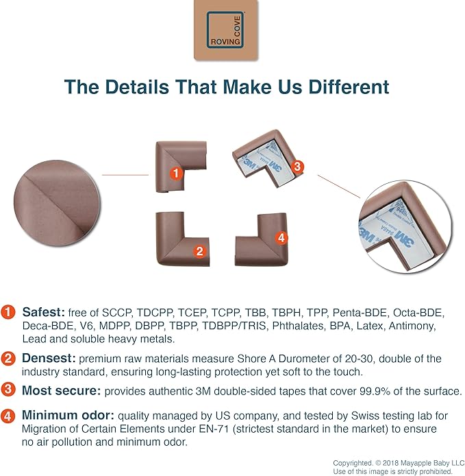 Roving Cove HeftyFit Corner Protector for Baby (8 Large Corners), Heavy-Duty Soft Rubber Foam Furniture Corner Bumper Guards, 3M Adhesive Pre-Taped, Coffee Brown