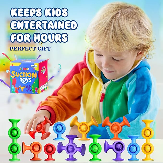 Toddler Stocking Stuffers for Kids - Suction Bath Toys Sensory Fidget Toys for Autism Fine Motor Skills Suction Cup Toys Bathtub Toys Window Airplane Travel Toys for Kids