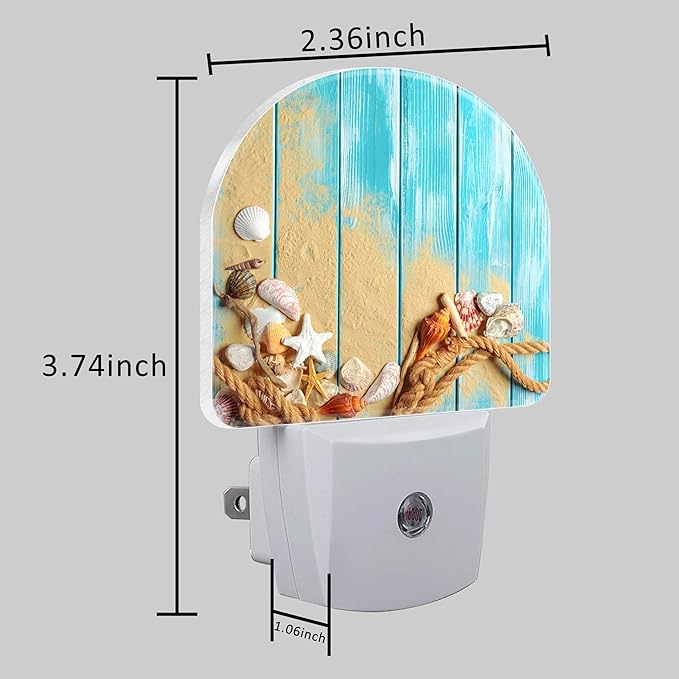 Night Light Plug into Wall Shells and Blue Wooden Planks Night Light with Dusk to Dawn Sensor Night Light for Kid Girls Boys Women Men Room Decor, Hallway, Kitchen, Bathroom, Nursery, Stairs