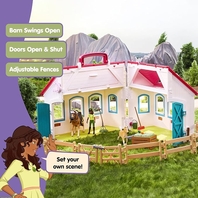 schleich Horse Club - 60PC Little Horseshoe Open Stable Playset - With 2 Horse Figurines, Action Figure, Stable and Accessories - Toy Horses for Girls and Boys - Kids Ages 5+ | 42703