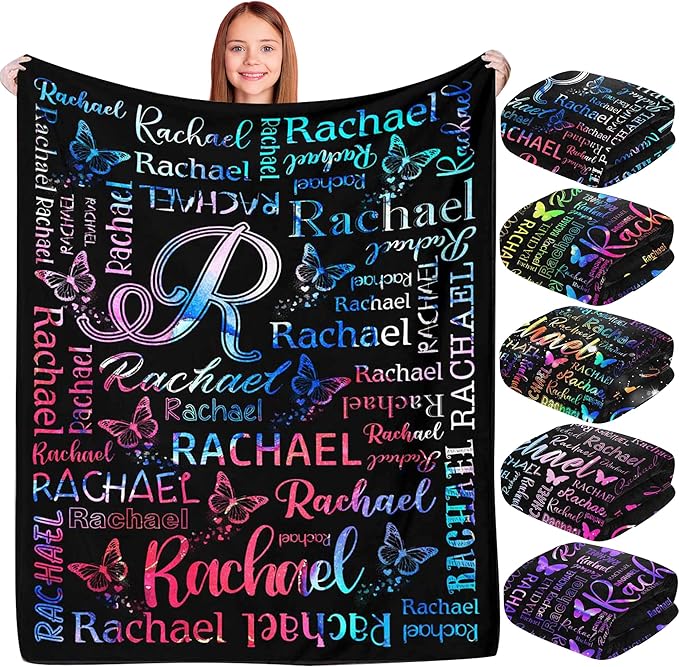 Personalized Baby Blanket for Girls Custom Birthday Blanket with Name Soft Rainbow Butterfly Personalized Name Blankets for Kids Daughter Granddaughter Friends on Birthday