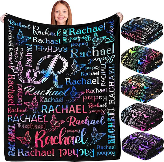 Personalized Baby Blanket for Girls Custom Birthday Blanket with Name Soft Rainbow Butterfly Personalized Name Blankets for Kids Daughter Granddaughter Friends on Birthday
