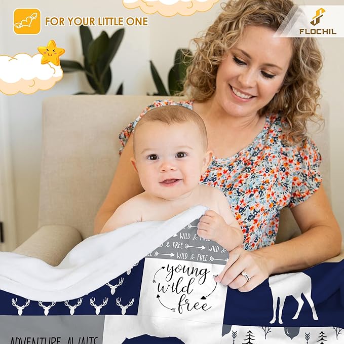 Personalized Baby Blankets, Custom Baby Blanket - Baby Blanket with Name for Boys, Best Gift for Baby, Newborn Elephants Flush Fleece (30x40) (Woodland 3)