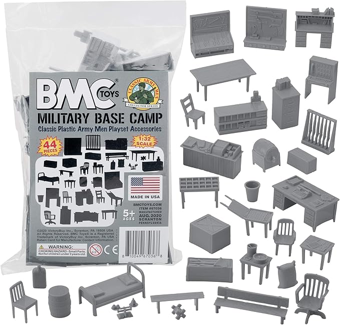 BMC Classic Marx Military Base Camp - 44pc Plastic Army Men Playset Accessories