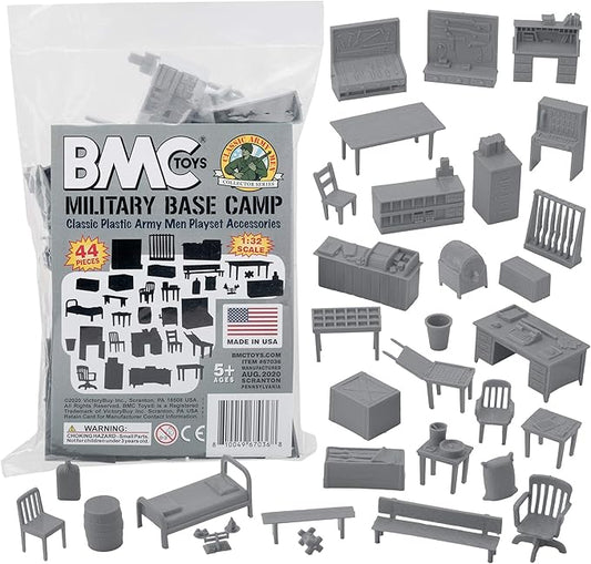 BMC Classic Marx Military Base Camp - 44pc Plastic Army Men Playset Accessories