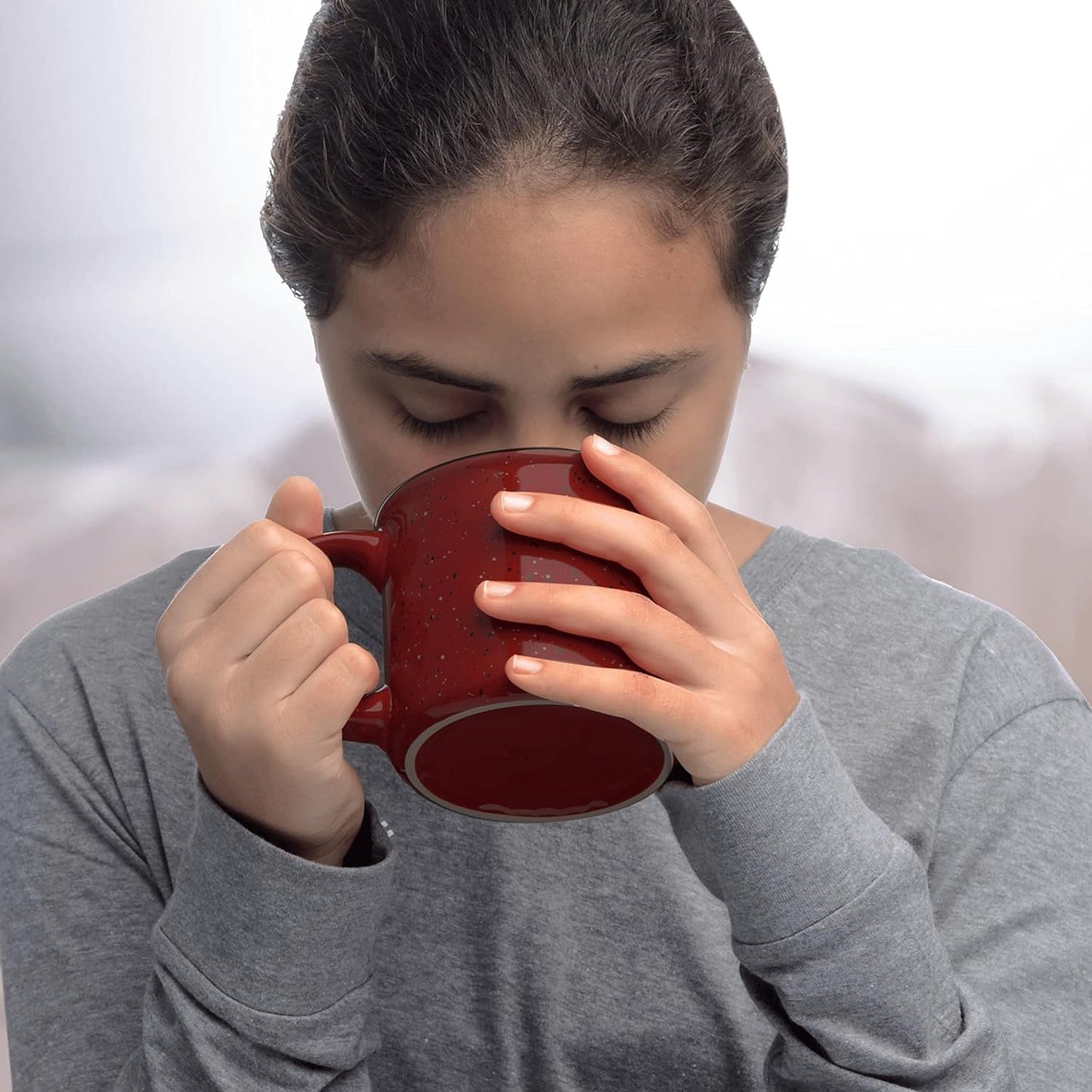 DISCOUNT PROMOS Ceramic Campfire Coffee Mugs 13 oz. Set of 10, Bulk Pack - Perfect for Tea, Espresso, Cappuccino, Hot Cocoa - Maroon