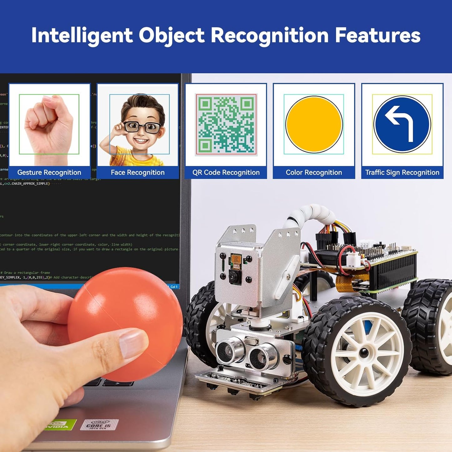 SunFounder PiCar-X AI Video Robot Car Kit with Raspberry Pi Zero 2 W+32G TF Card, ChatGPT-4o Enabled with Video Recognition, Python, Scratch, Camera, Mic, Rechargeable Batterry