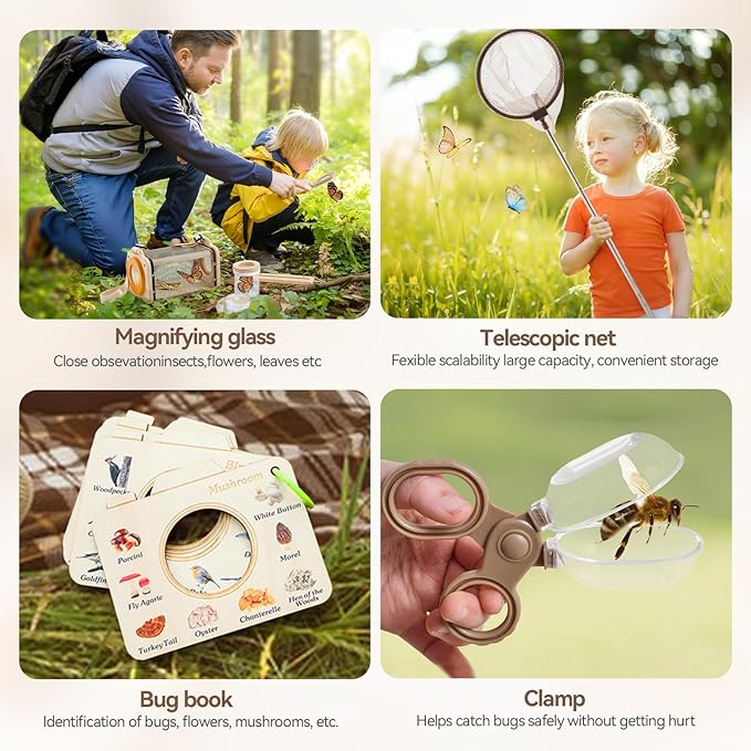 Bug Catcher Kit for Kids Explorer Kit, 10PCS Outdoor Bug Catching Kit with Magnifying Glass & Net, Adventure Set for Backyard & Camping, Fun Gift for Girls Boys