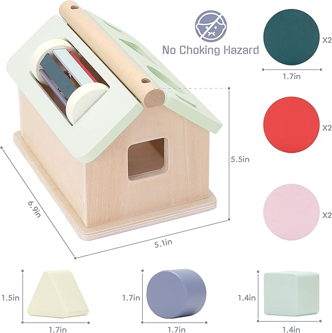 Wooden Toys for Babies 12 Months, Wooden Baby Drop Toys, 5 in 1 Object Permanence Box, Shape Sorting and Stacking Learning Toy, Sensory Play House for Toddlers Boys Girls 1 Years