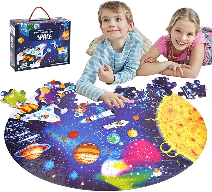 Floor Puzzle for Kids Ages 4-8, Solar System Jigsaw Puzzles, 205 Piece Space Large Puzzles for Toddler Ages 3-5, Preschool Learning Planets Toys Christmas Birthday Gift for Boys Girls