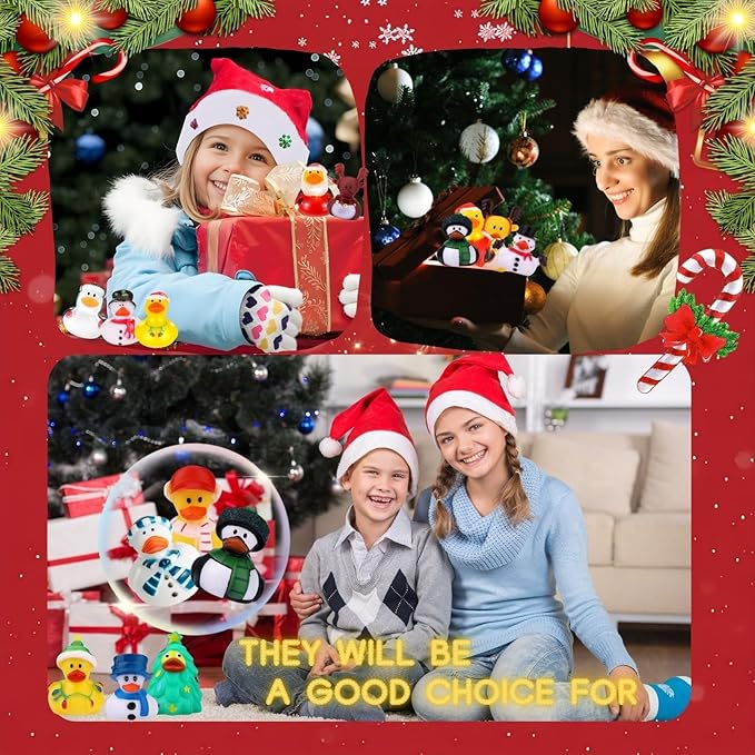 52 Pack Christmas Rubber Duck in Bulk Gift for Kids Christmas Floater Ducks for Ducking Party Supplies Baby Showers Assortment Bathtub Toy