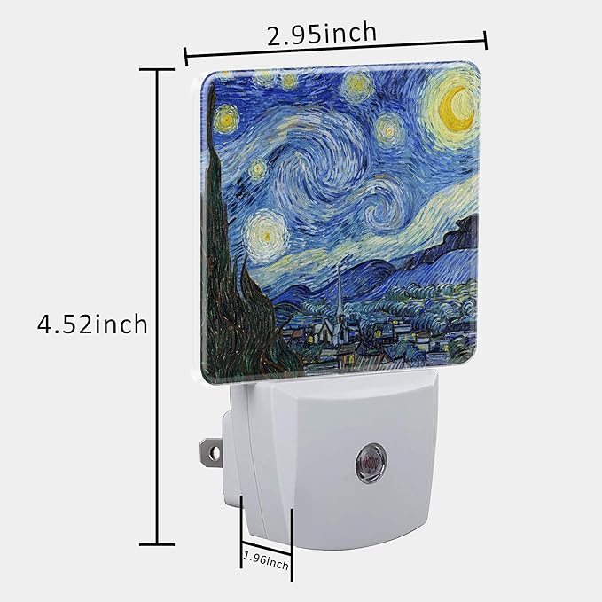 Starry Night Oil Painting Night Light with Dusk to Dawn Sensor for Kids, Rooms, Hallways, Kitchens, Bathrooms, Nurseries, Stairs