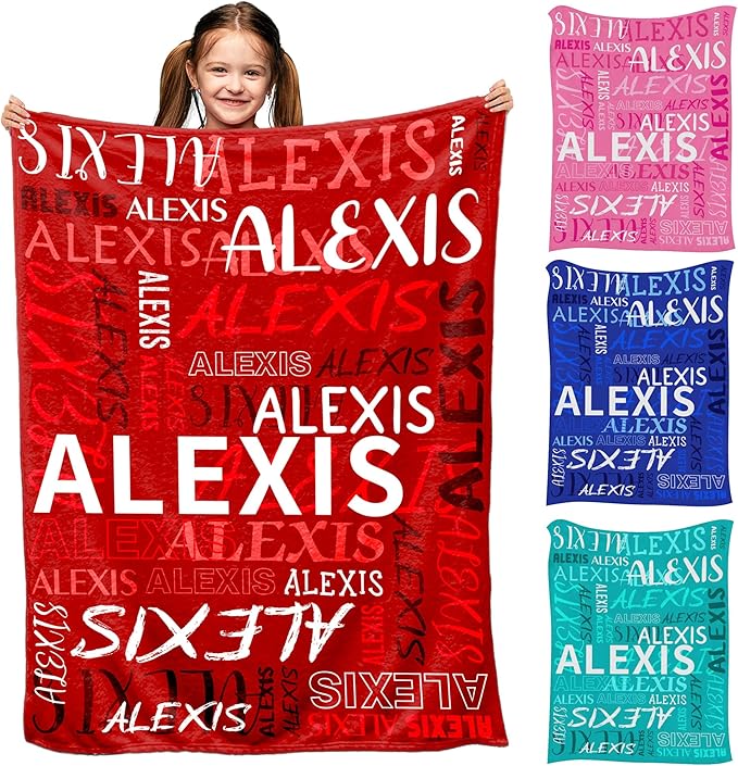 Personalized Baby Blankets for Girls Boys, Custom Name Blankets Red, Customized Toddler Receiving Blankets with Name Birthday Gift Christmas Blanket for Baby Kids Teens Adult Mom Women