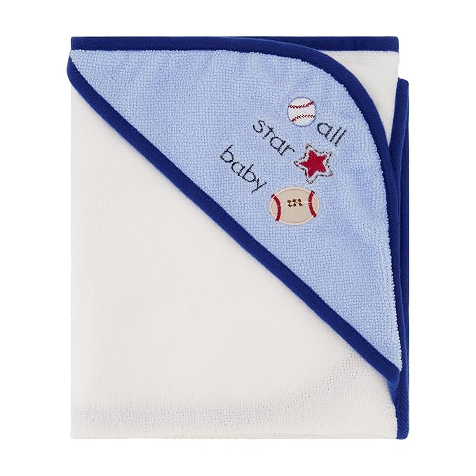 Cudlie Buttons & Stitches Baby Boy 3 Pack Rolled/Carded Hooded Towels in All Star Baby Print (GS71720),3 Count (Pack of 1)