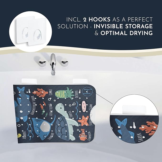 Homerella Baby Bath Tub Mat | Anti Mold Mildew Resistant Non Slip Kids and Adult Bath Tub Shower Mats | 40x16 inch Long with Suction Cups for Secure Grip Hooks for Storage & Drying | Machine Washable