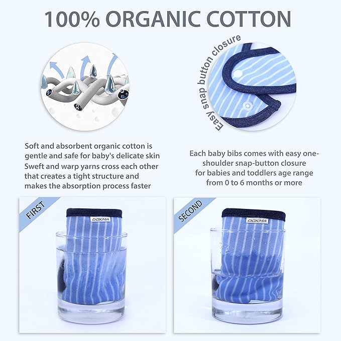 DOKMA Set 8 Organic Cotton Baby Drool Bibs - Bandana Teething Bibs for Baby - Bandana Drool Bibs - Ultra Soft, No Scratch