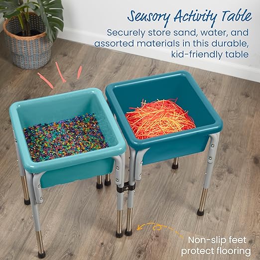 ECR4Kids 2-Station Sand and Water Adjustable Play Table, Sensory Bins, Seafoam/Turquoise
