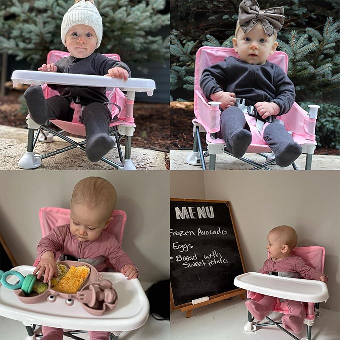 PandaEar Portable Baby Seat Travel| Compact Fold with Straps for Indoor/Outdoor Use| Great for Camping, Beach, Lawn |Toddlers, Kids, Boys, Girls (Pink)