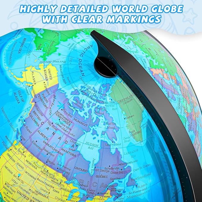 13" Globe for Children & Adults, Interactive World Globe for Kids with Stable Heavy Metal Base, HD Waterproof & Writable Surface, Educational STEM Learning Toy, Classroom Teaching Gift