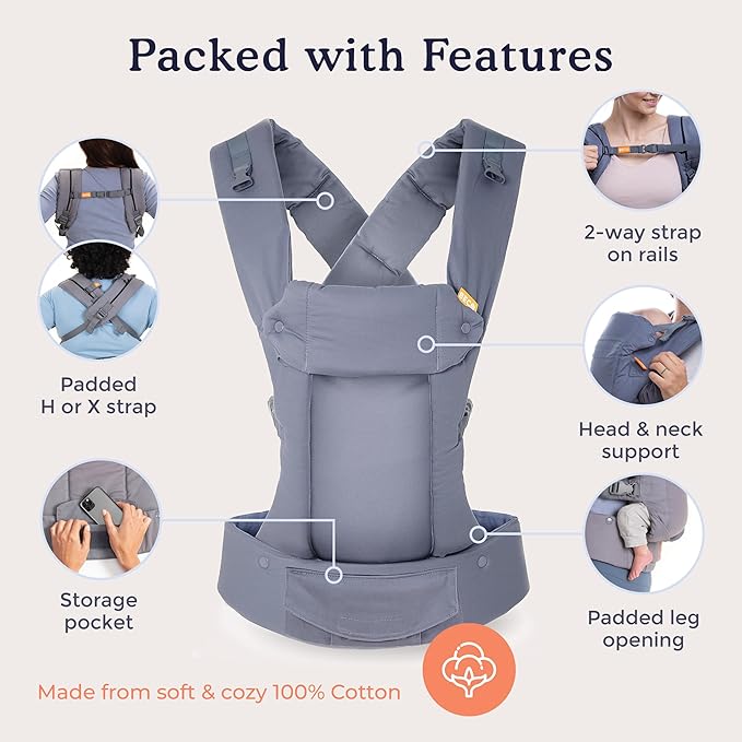 Beco Gemini Baby Carrier from Newborn to Toddler - Certified Ergonomic Newborn Baby Carrier for Infants and Children of 7-35 lbs - M Shape, Adjustable Seat, 100% Cotton (Geo Floral)